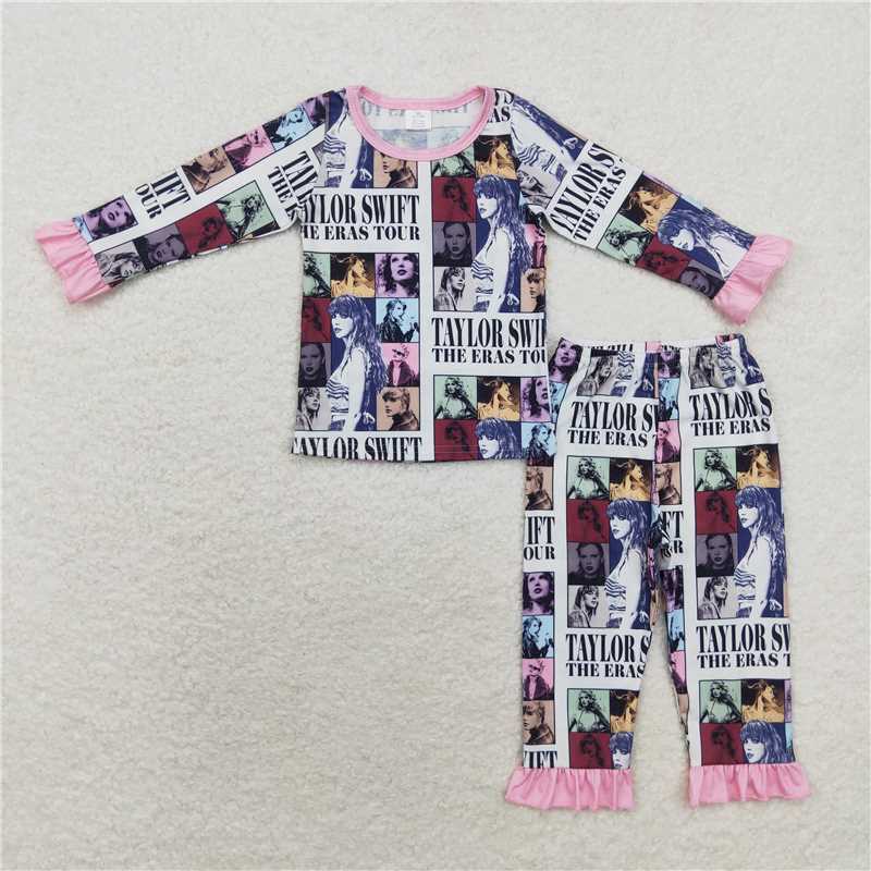 GLP1516Long sleeves pink patchwork singer girls bamboo pajamas