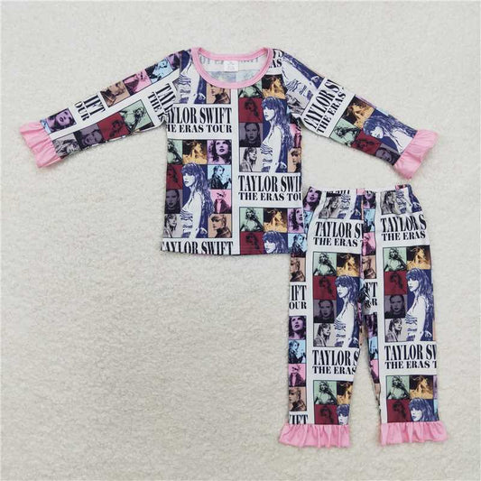 GLP1516Long sleeves pink patchwork singer girls bamboo pajamas