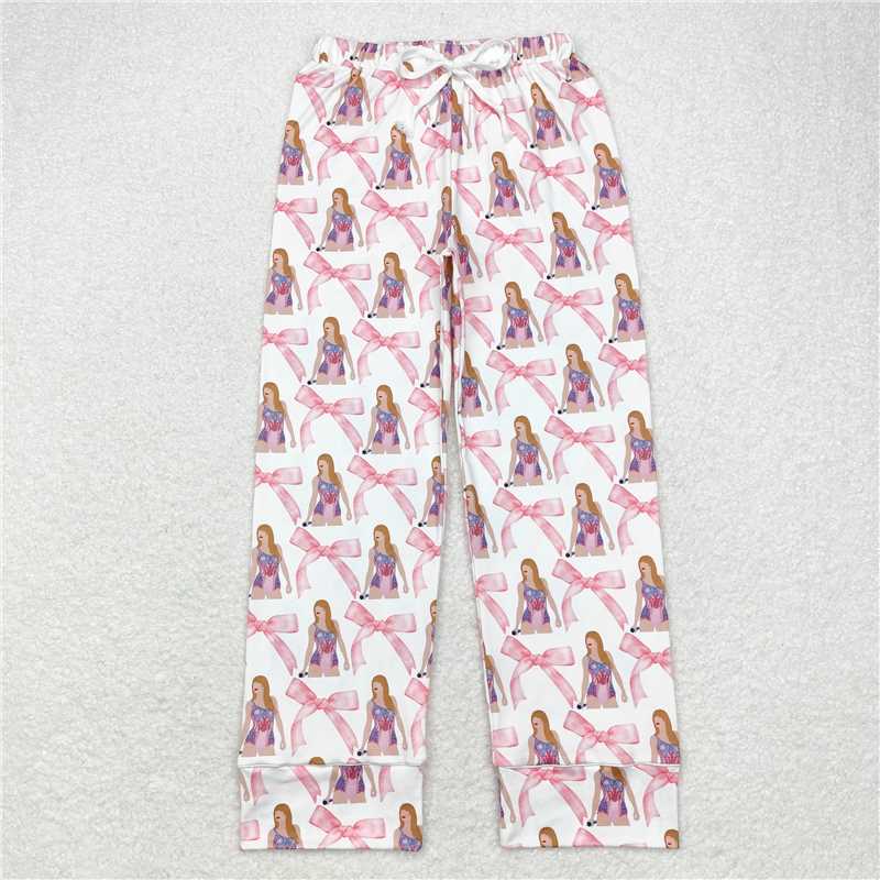 P0598 Adult Women Pink Bows Singer Bottom Pants Pajamas