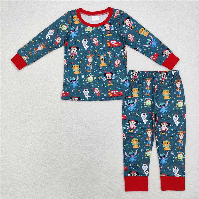 BLP0747 LR0782 Baby Boys Christmas cartoon mouse pattern dark green long-sleeved trousers suit & romper