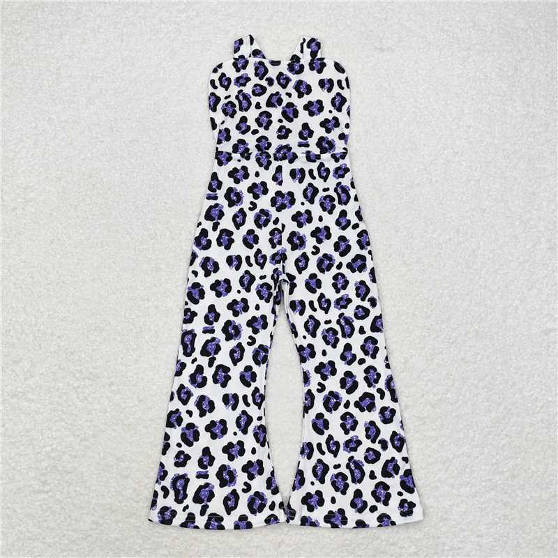 SR1932 Baby Girls Purple Leopard Straps Jumpsuits