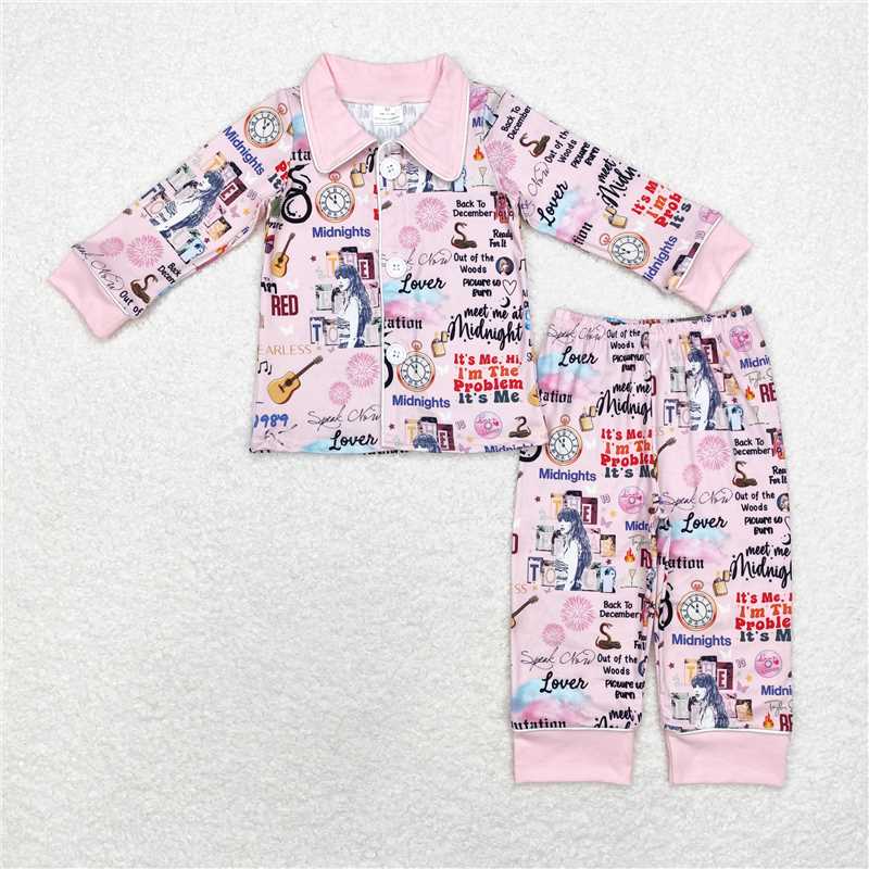 GLP1337Long sleeves pink guitar butterfly singer girls pajamas