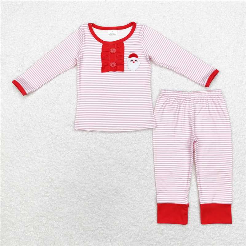 GLP1529 Embroidered Santa Claus pink striped long-sleeved trousers pajama set