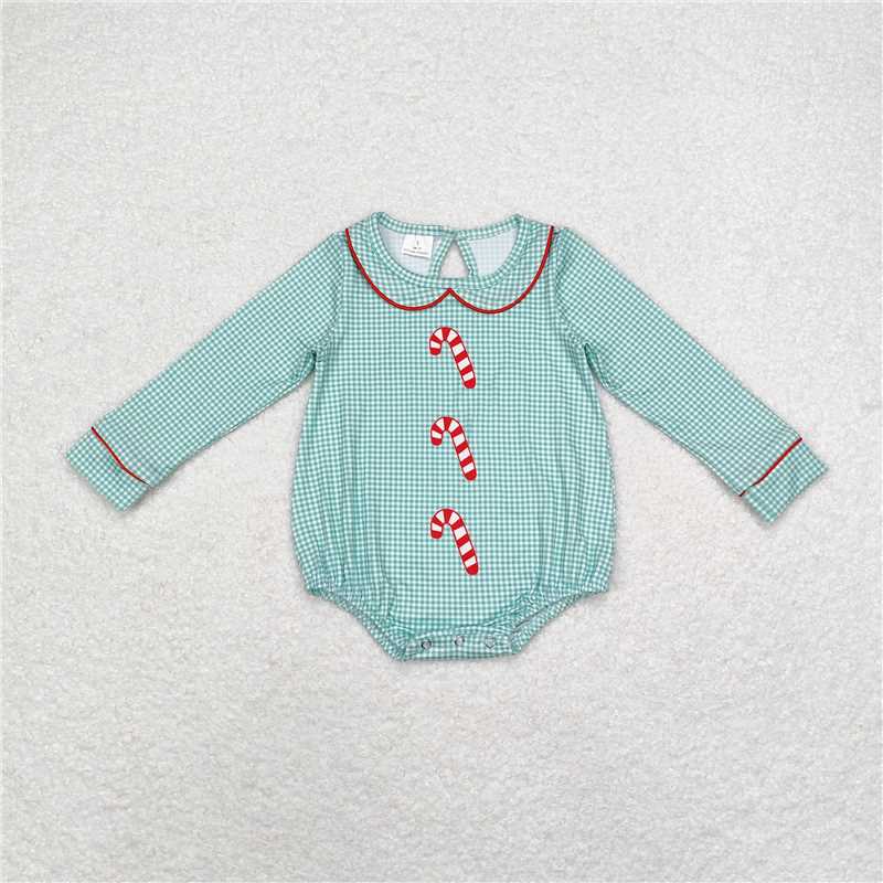12.1 RTS NO MOQ (In stock)LR1519 Baby Infant Boys Christmas Candy Cane Long Sleeve Rompers