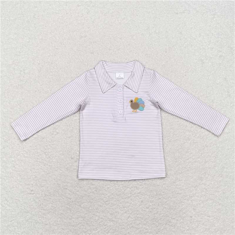 BT0807 Baby Boys Khaki Turkey Thanksgiving Tee Shirts Tops