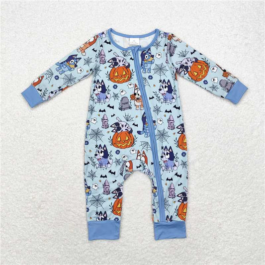 RTS LR1482 bluey Halloween spider web blue zipper long-sleeved jumpsuit