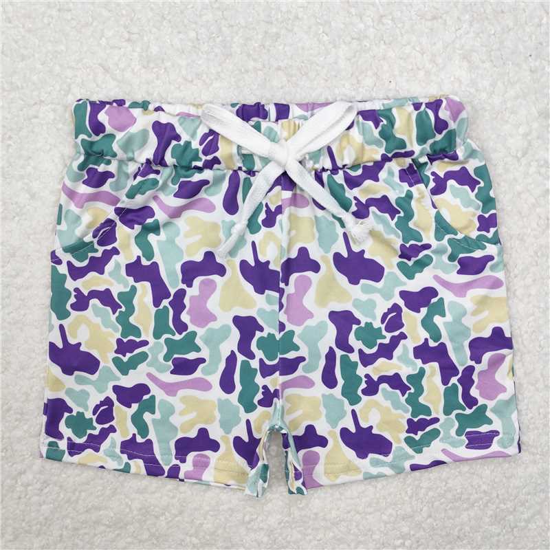 12.20 RTS NO MOQ (In stock)SS0433 Baby Boys Mardi Gras Camo Shorts Bottoms