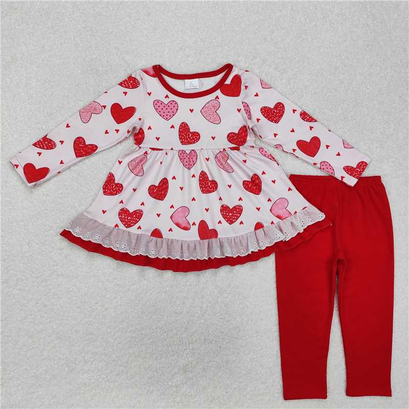 12.13 RTS NO MOQ (In stock)GLP2255 Baby Girls Valentines Hearts Lace Tunic Legging Clothes Sets