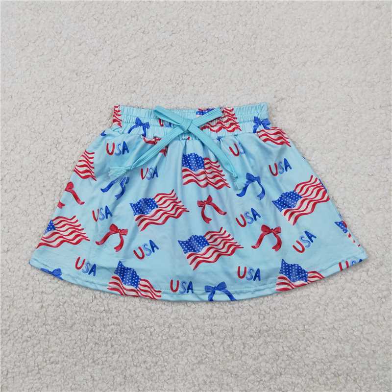 1.7 RTS NO MOQ (In stock)GLK0050 4th of July Baby Girls 4th Of July Flags Bows Summer Skort Skirts
