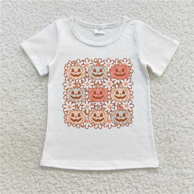 GT0290 Baby Girls Flowers Pumpkin Short Sleeve Shirts Tops