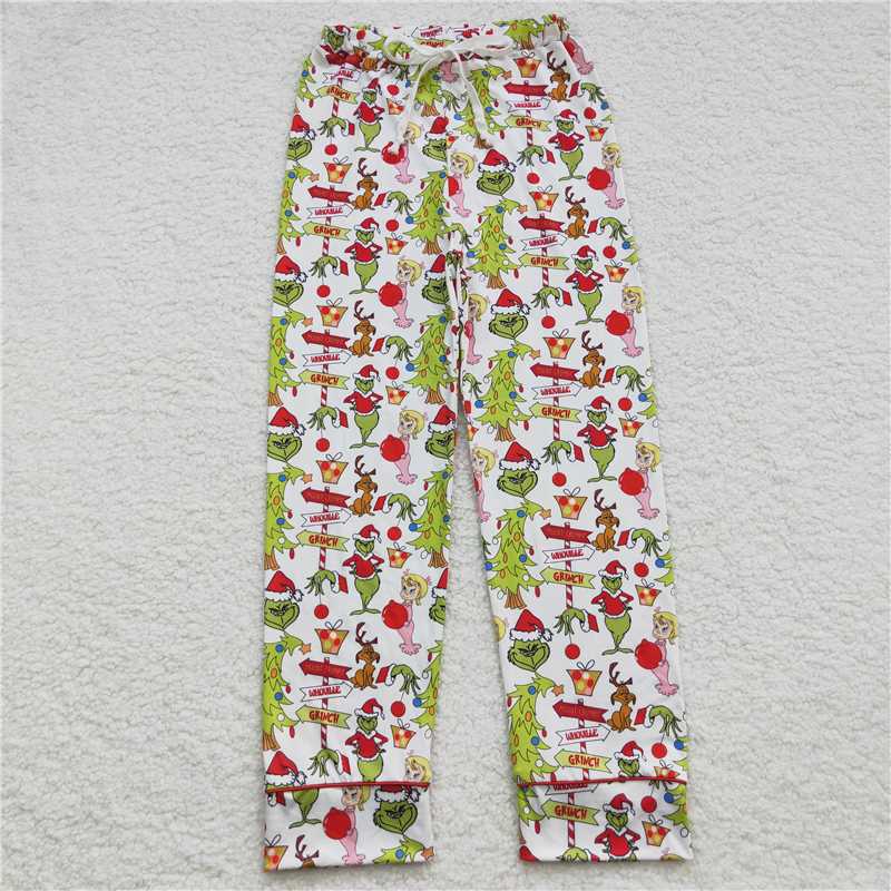 P0233 3 Colors Adult Women Christmas Green Face Bottom Pants Pajamas