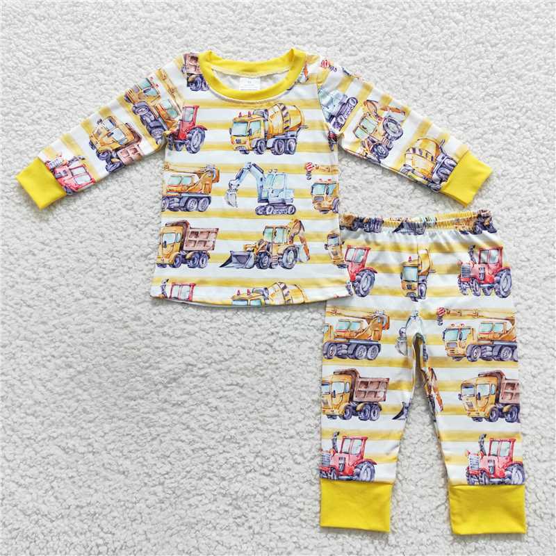 BLP0283Yellow stripe constructions kids boy pajamas