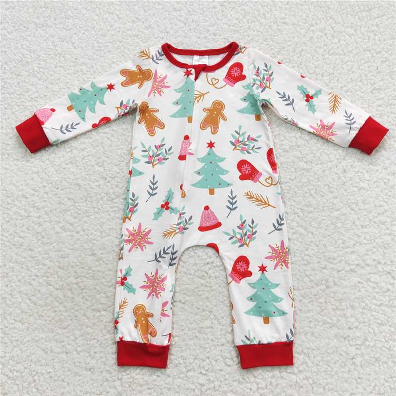 12.3 RTS NO MOQ (In stock)LR0522 Baby Infant Kids Christmas Tree Zip Rompers