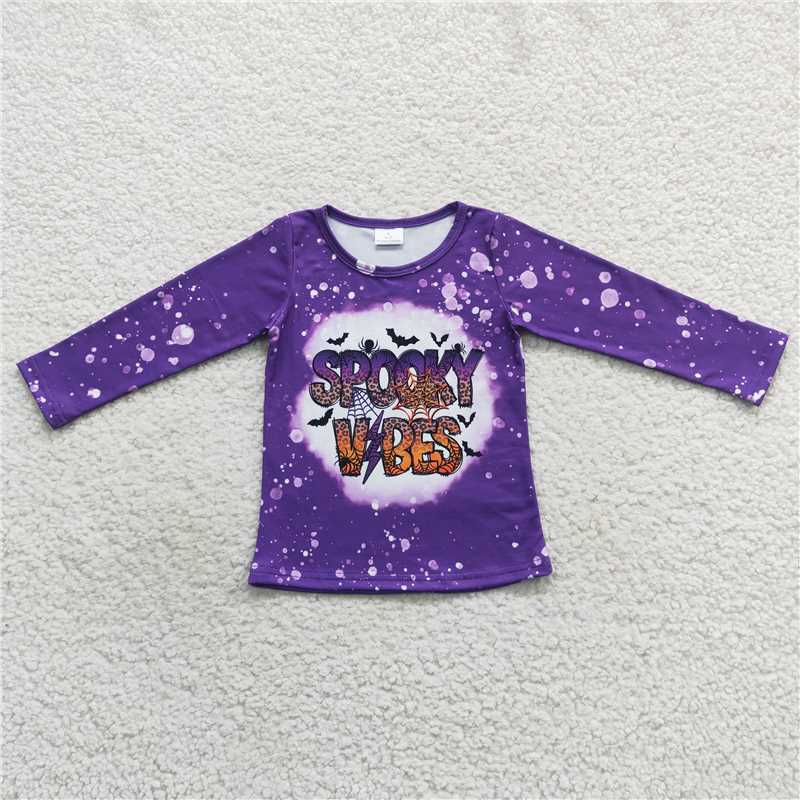 GT0234 Baby Girls Purple Bleached Halloween Spooky Tee Shirt Top