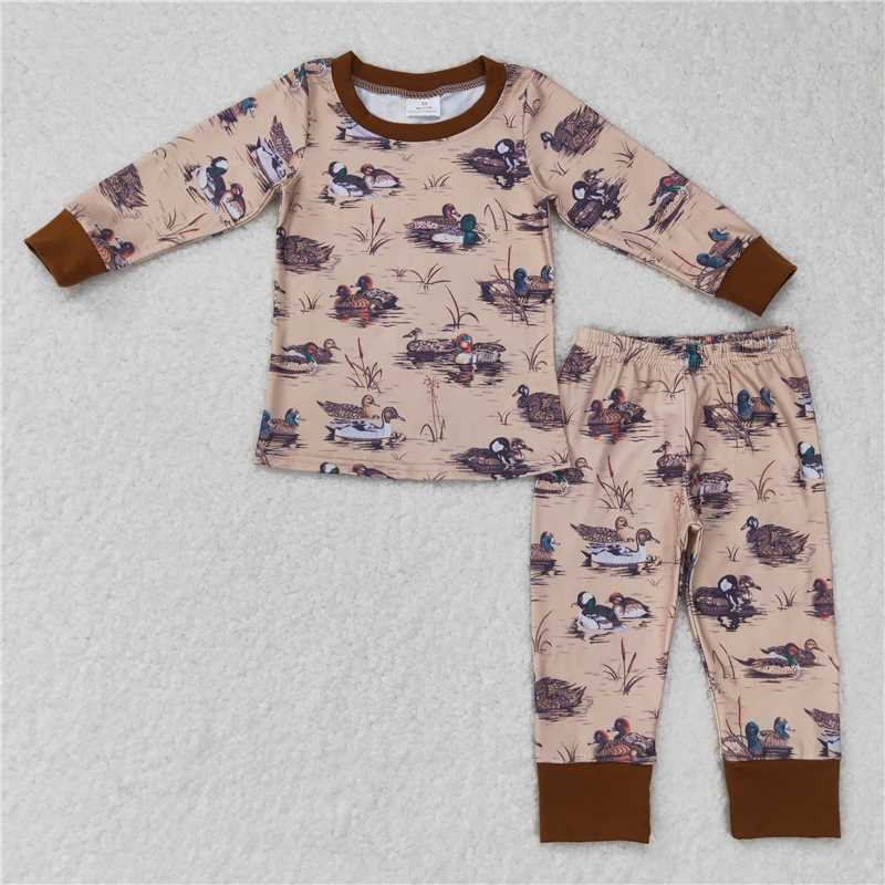 BLP0336Brown duck long sleeves kids hunting pajamas