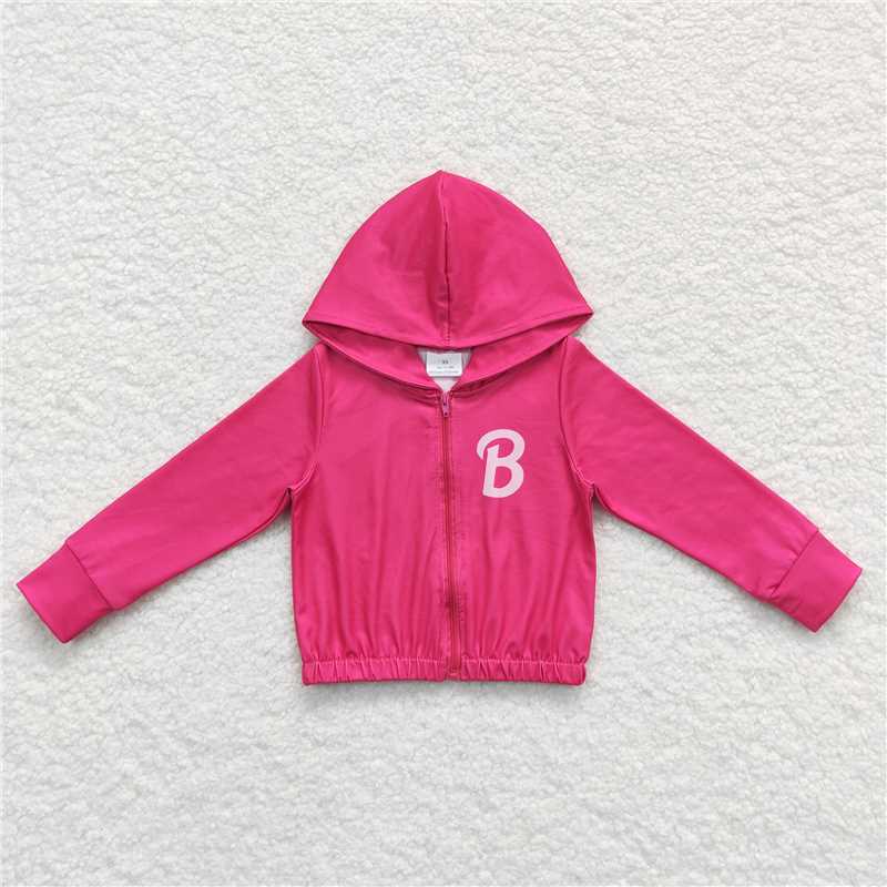 GT0330 Baby Girls Pink B Doll Zip Hooded Tops