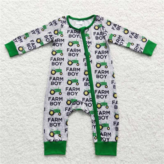 RTS LR0688 Farm boy tractor grey green zipper long sleeve jumpsuit