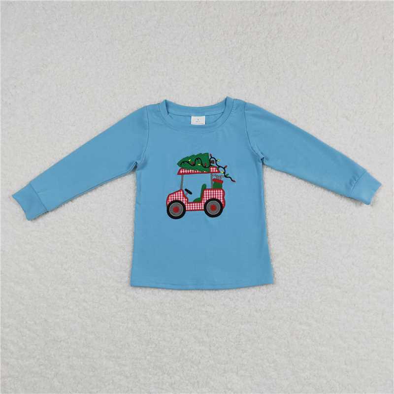 12.12 RTS NO MOQ (In stock)BT0352 Baby Boys Christmas Tractor Blue Long Sleeve Shirts