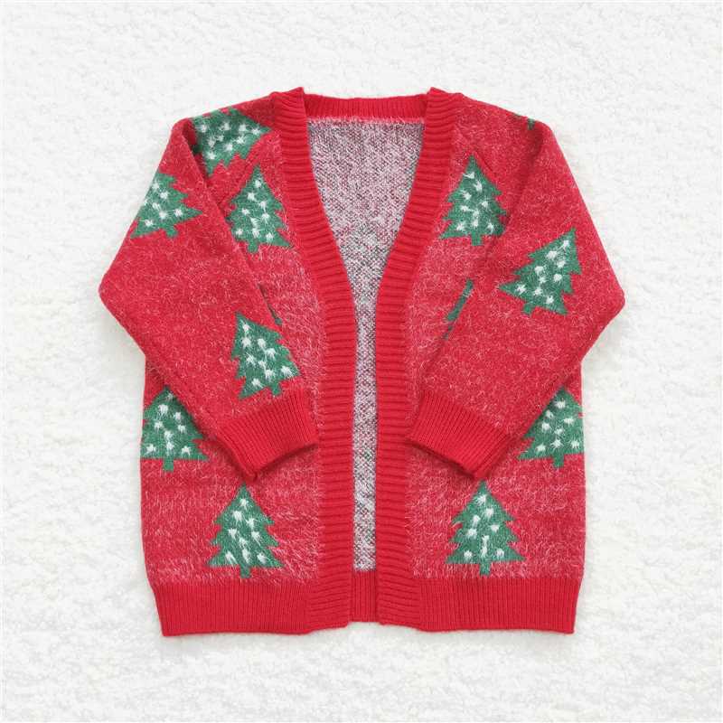 GT0356 Baby Girls Red Christmas Tree Long Sleeve Sweaters