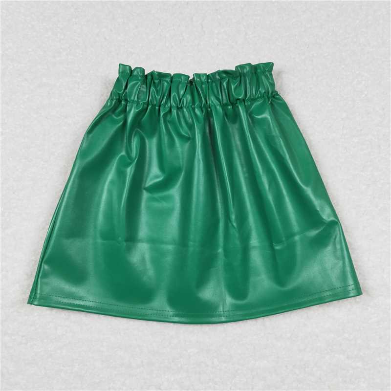 GLK0018 Baby Girls Green Color Pleather Skirts