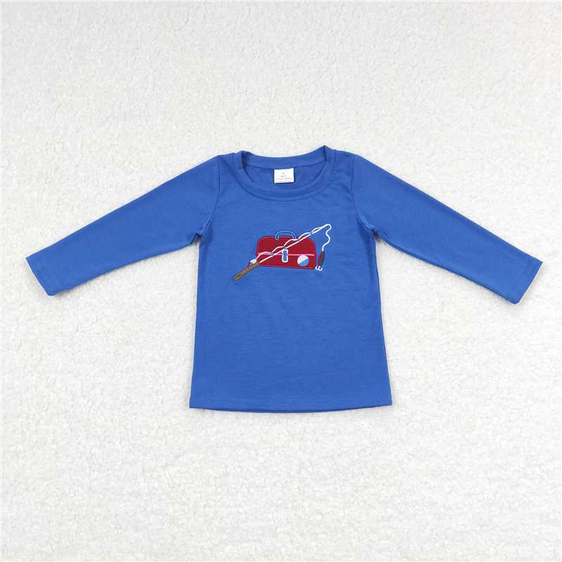 BT0364 Baby Boys Fishing Blue Long Sleeve Shirts Tops