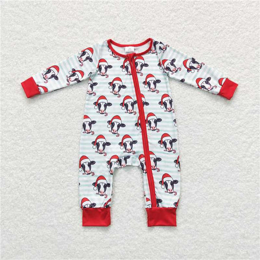 RTS LR0700 Santa hat cow stripe zipper long sleeve jumpsuit