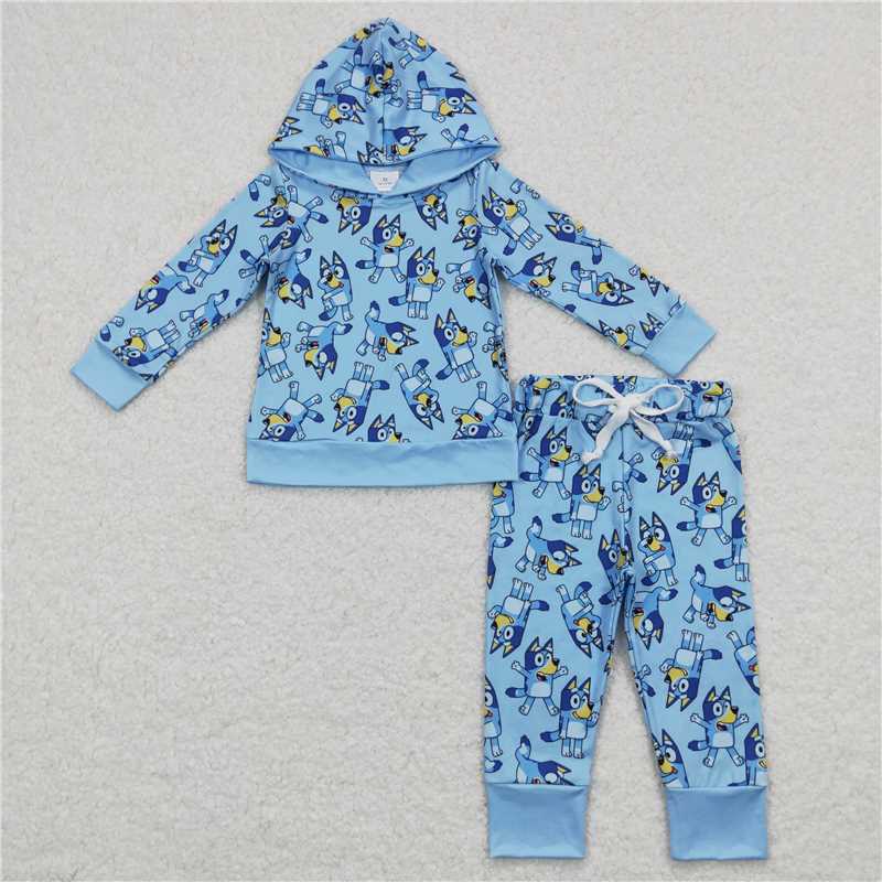 BLP0399 Cartoon Bluey blue hooded long-sleeved trousers suit