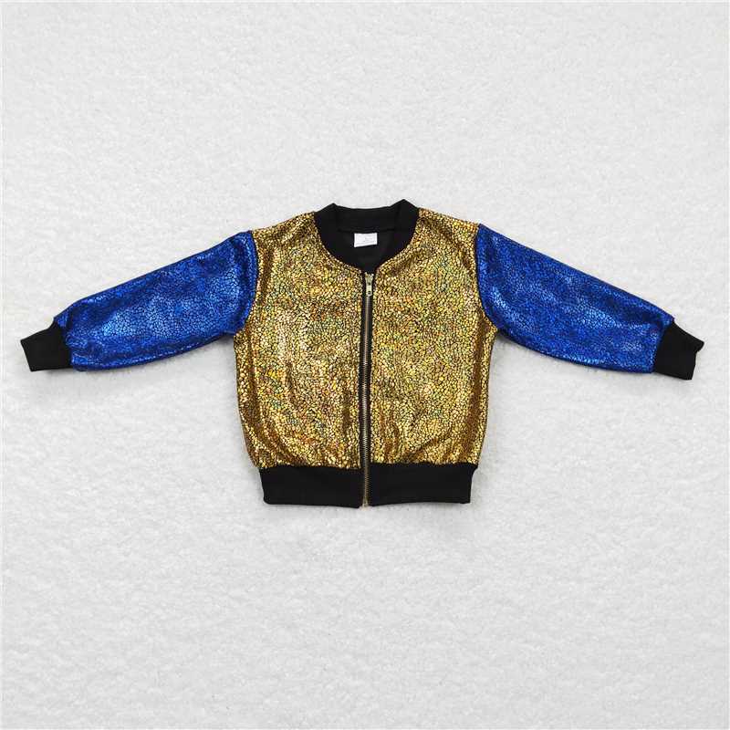 BT0293 Baby Girls Gold Color Long Sleeve Sparkle Jackets
