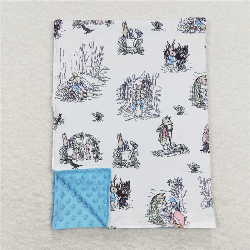 BL0092 Baby Boys Easter Blue Rabbits Minky Blankets
