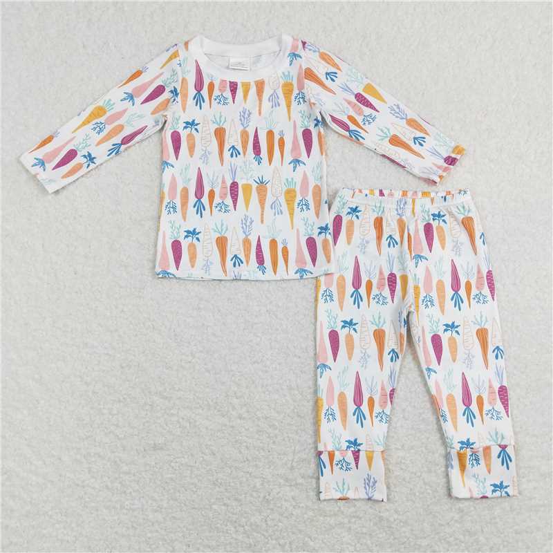 BLP0450 Carrot white long sleeve trousers suit baby kids easter pajamas