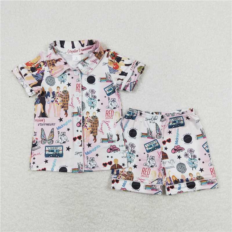 GSSO0661Pink short sleeves singer girls button down pajamas