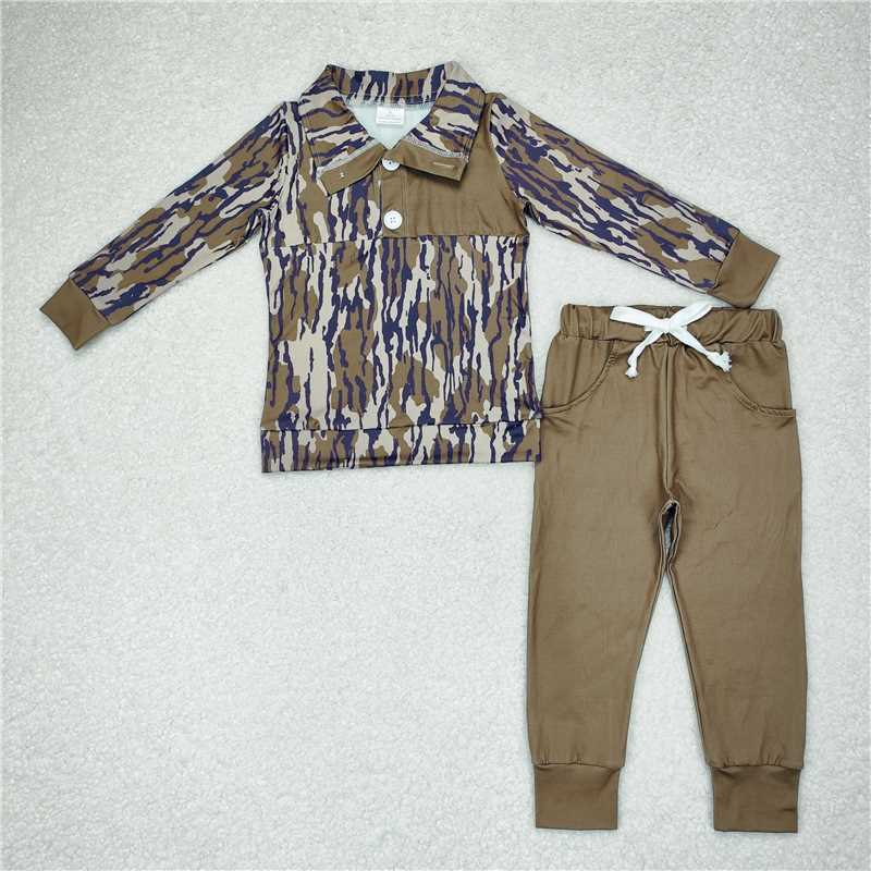 BLP0492Long sleeves bottomland camo kids boys hunting pullover set