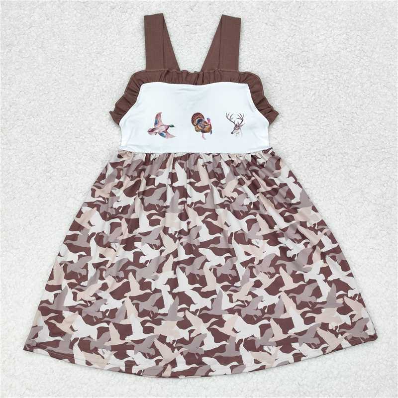 10.16 RTS NO MOQ (In stock) Matching thanksgiving GSD1272 Baby Girls Camo Duck Turkey Deer Straps Knee Length Dresses