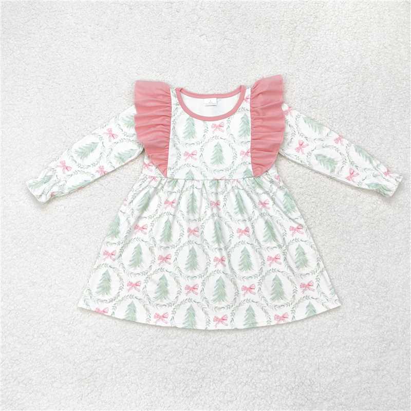 11.22 RTS NO MOQ (In stock)GLD0555 Baby Girls Christmas Trees Ruffles Knee Length Dresses