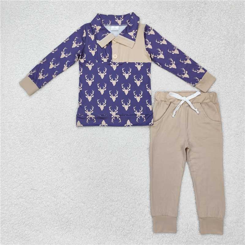 BLP0494Long sleeves deer kids boys hunting pullover set