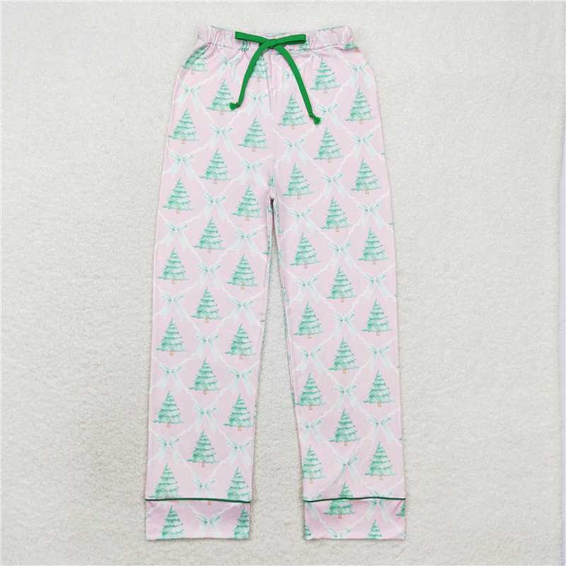 P0491 Adult Women Christmas Pink Bows Trees Bottom Pants Pajamas