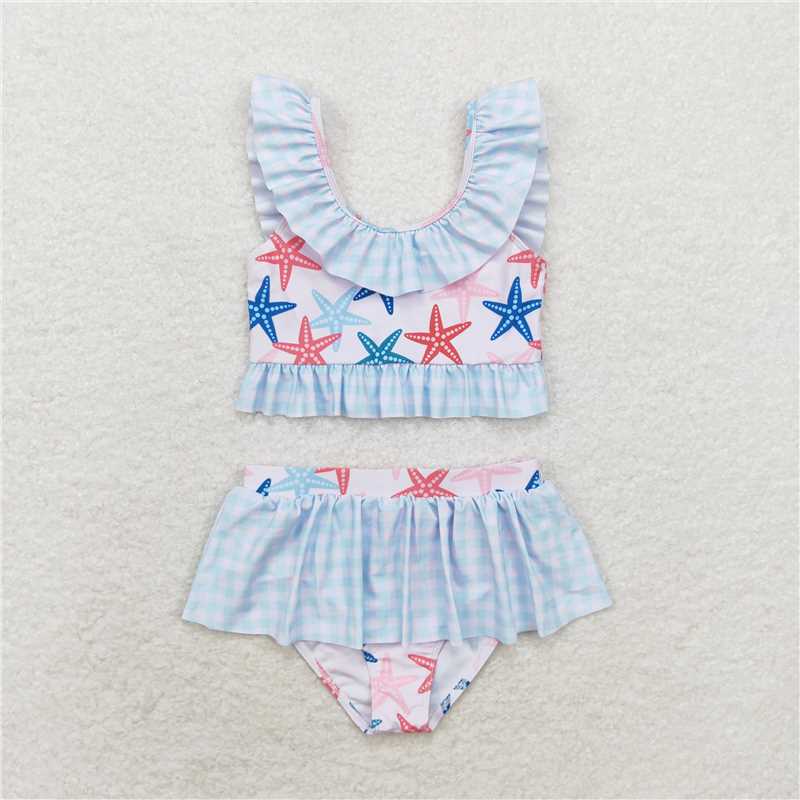 S0240 Baby Girls Star Fish 2pcs Ruffle Summer Swimsuits