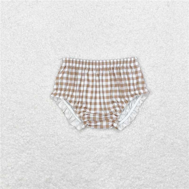 SS0365 Khaki plaid baby kids bummies