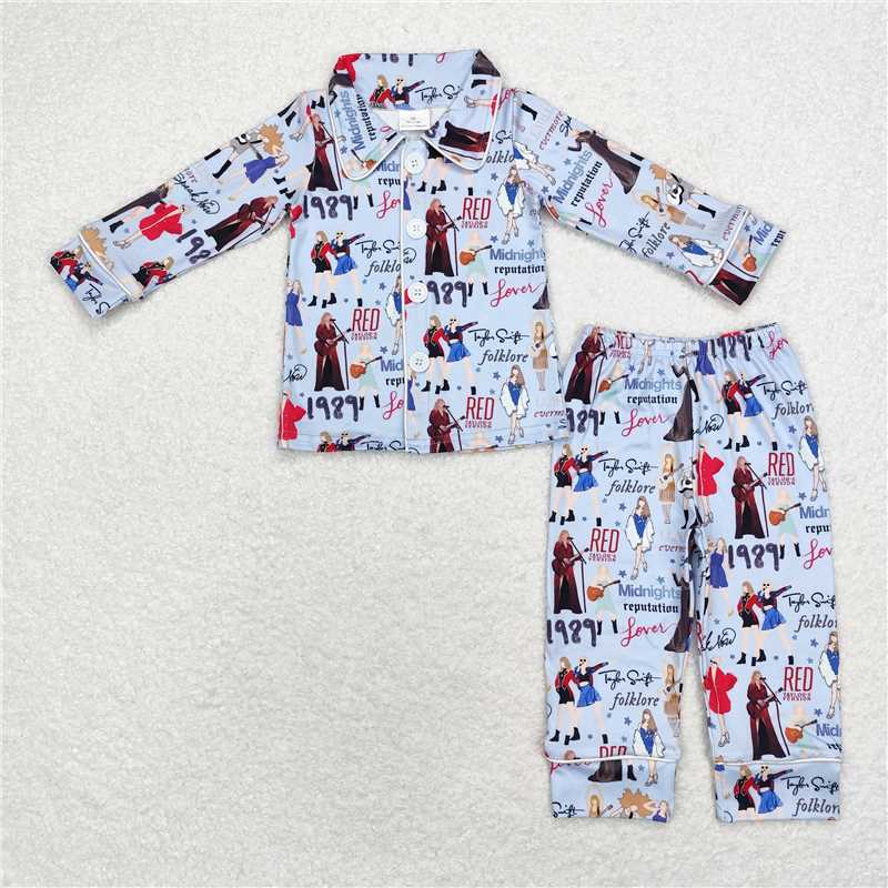 GLP1339Long sleeves light blue guitar singer girls pajamas
