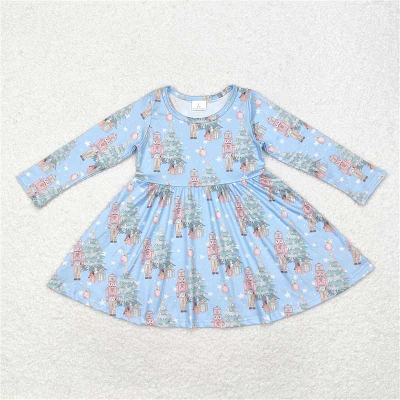 11.22 RTS NO MOQ (In stock)GLD0722 Baby Girls Christmas Tree Soldier Knee Length Dresses