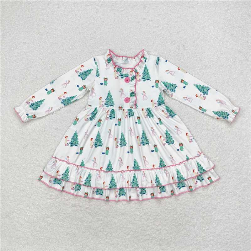 11.22 RTS NO MOQ (In stock)GLD0622 Baby Girls Christmas Tree Gifts Knee Length Gown Dresses