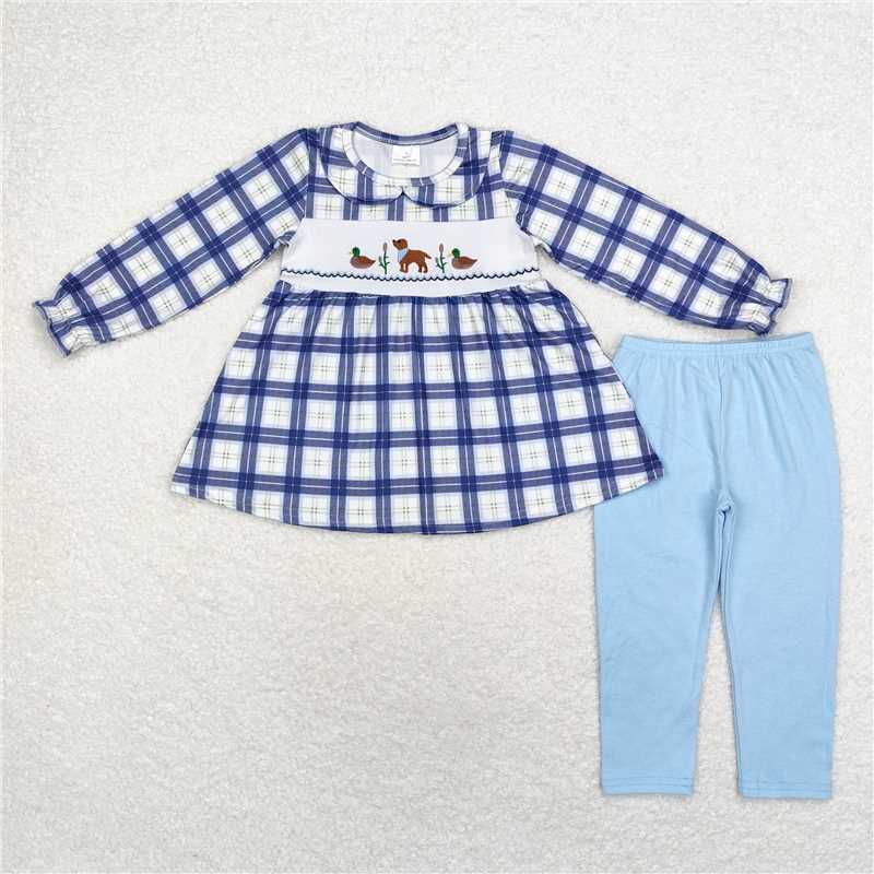 GLP1599Long sleeves duck dog plaid tunic leggings girls clothing
