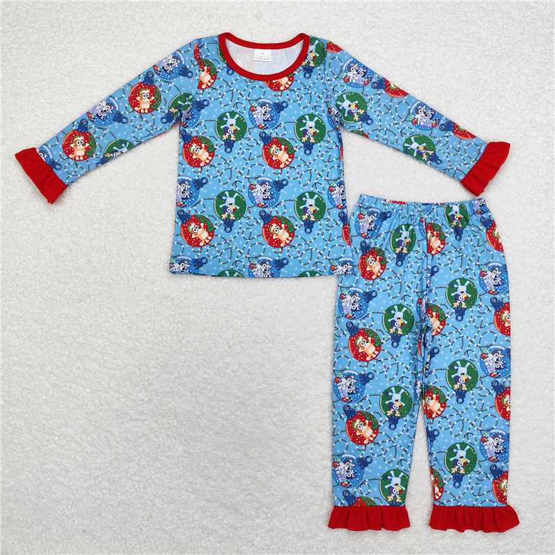 12.12 RTS NO MOQ (In stock)Matching Christmas GLP1447 Baby Girls Christmas Dogs Top Pants Pajamas Clothes Sets