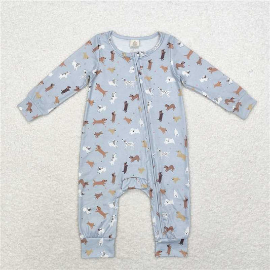 USA Shop (in stock)LR1351 Modal puppy blue zipper long sleeve onesie