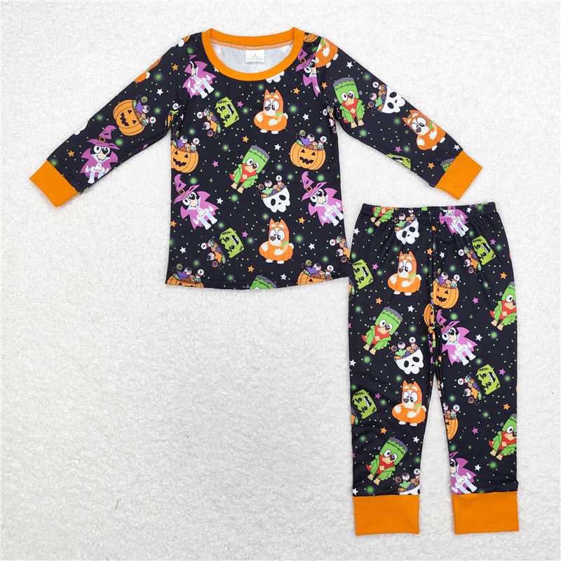 BLP0825Pumpkin witches dog baby kids Halloween pajamas