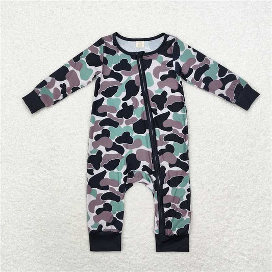 RTS LR1460 Modal brown green black camouflage beige zipper long sleeve jumpsuit