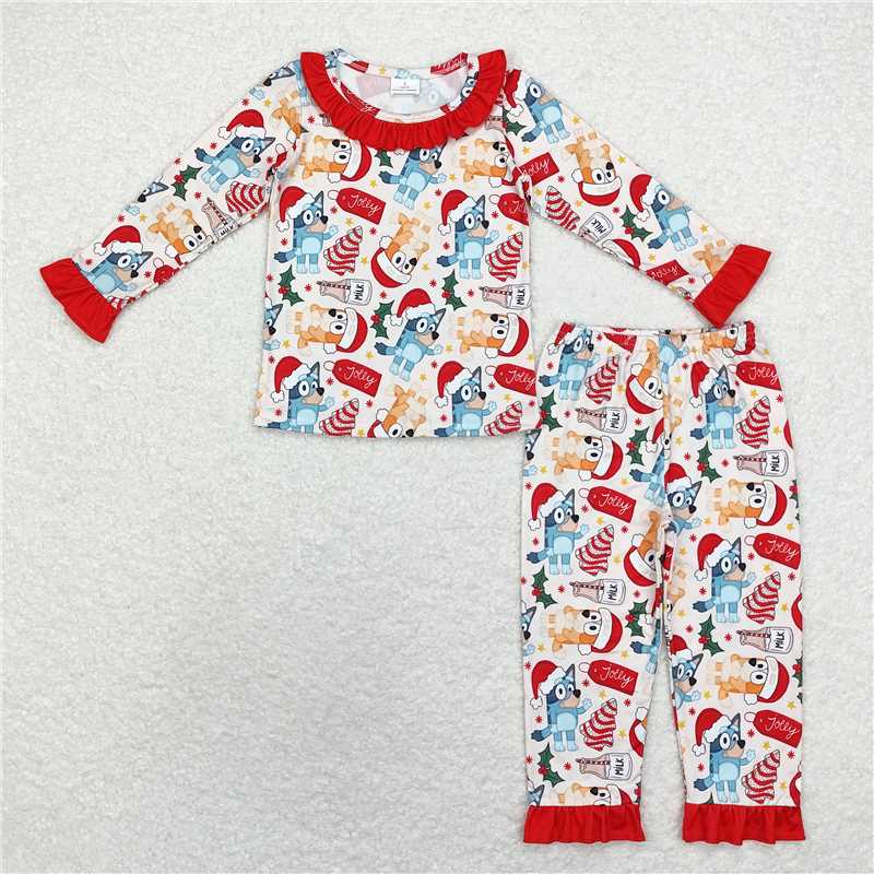 12.12 RTS NO MOQ (In stock)Matching Christmas GLP1752 Baby Girls Dogs Christmas Tree Cake Top Pants Pajamas Clothes Sets