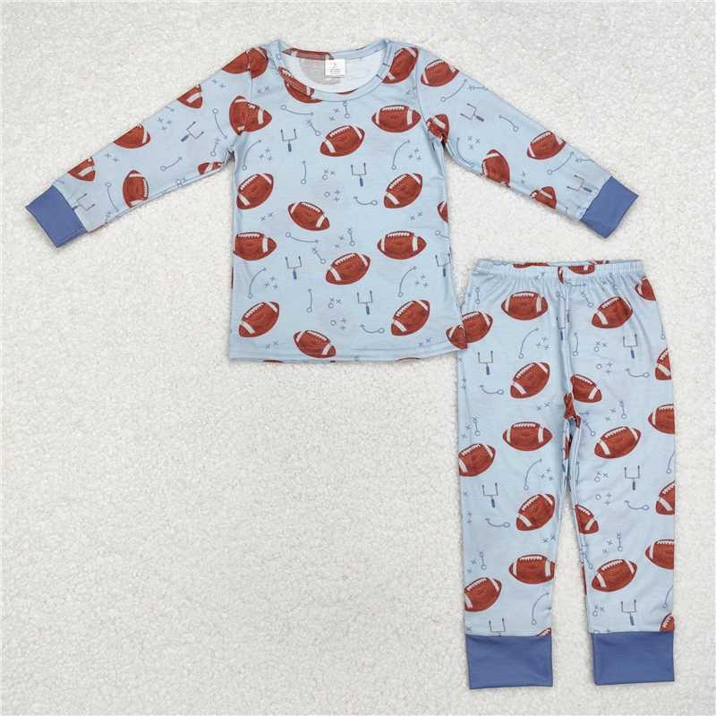BLP0740Light blue long sleeves football baby boy pajamas