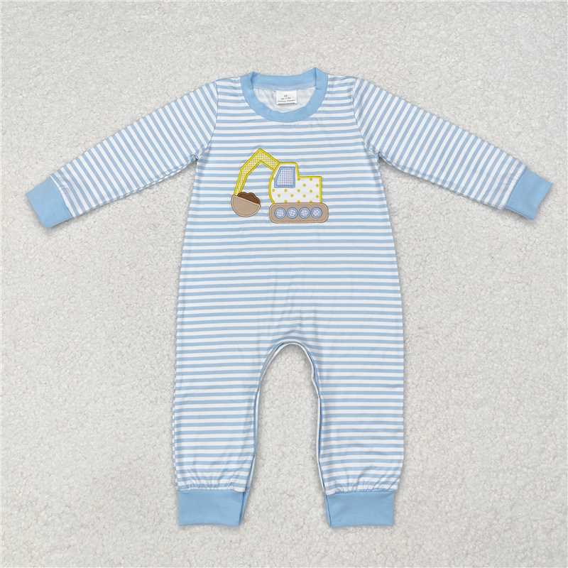 RTS LR1617 Embroidered excavator engineering vehicle striped blue-green long-sleeved jumpsuit