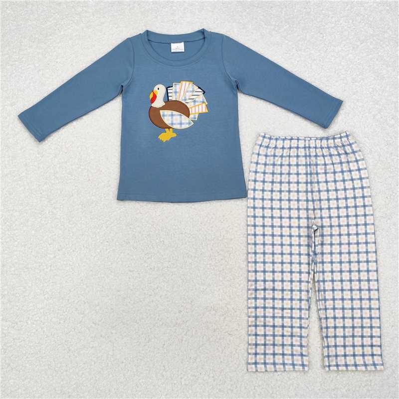 BLP0742Long sleeves turkey top plaid pants boys Thanksgiving clothes